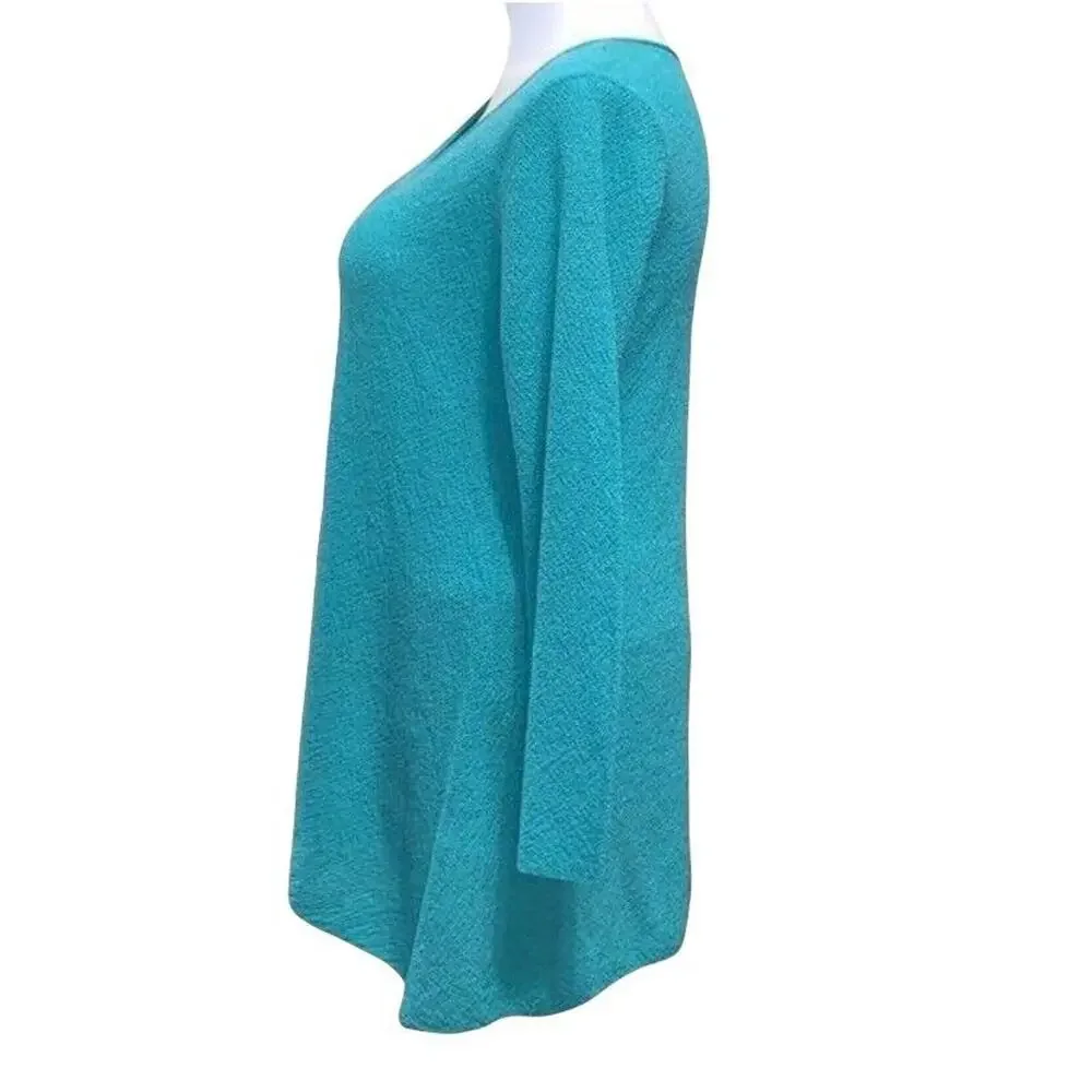 Eileen Fisher Womens Sweater Wool Pullover V Neck Asymmetrical Teal Green Large